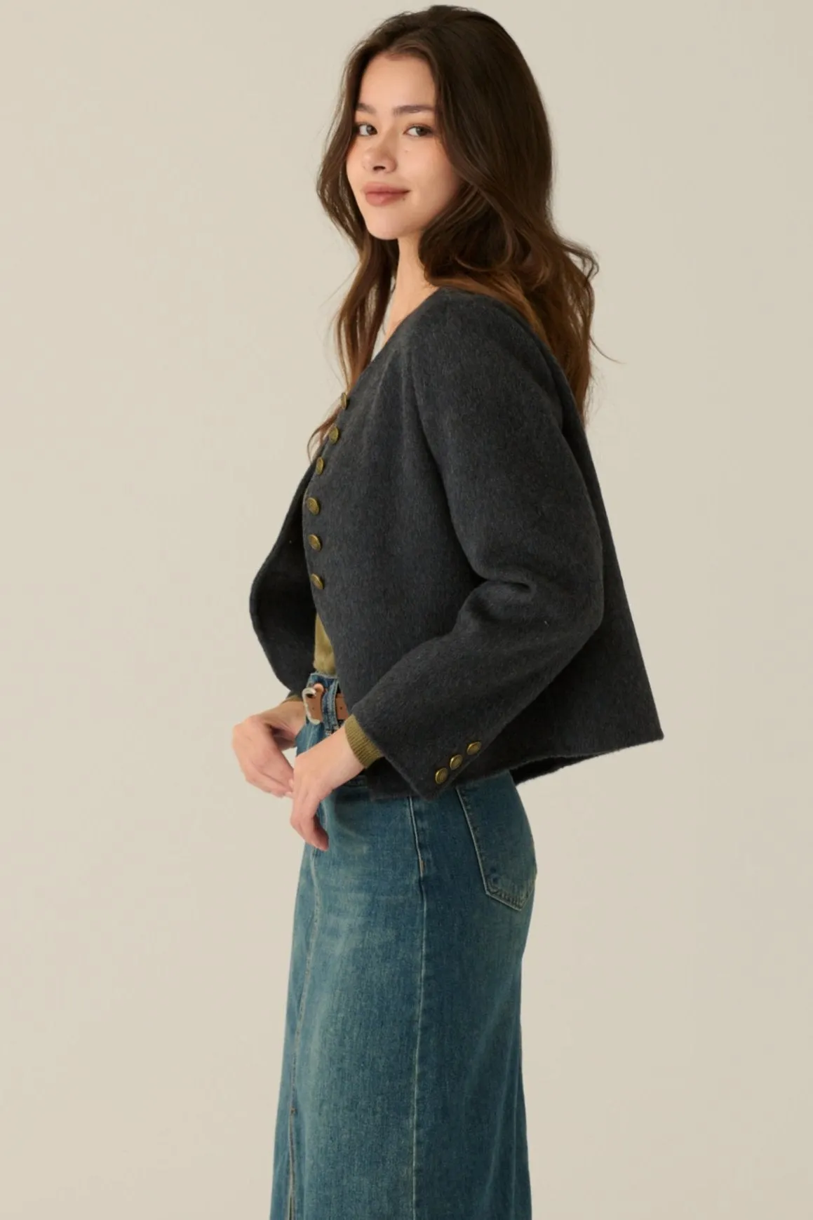 66.6% wool blend coat in grey