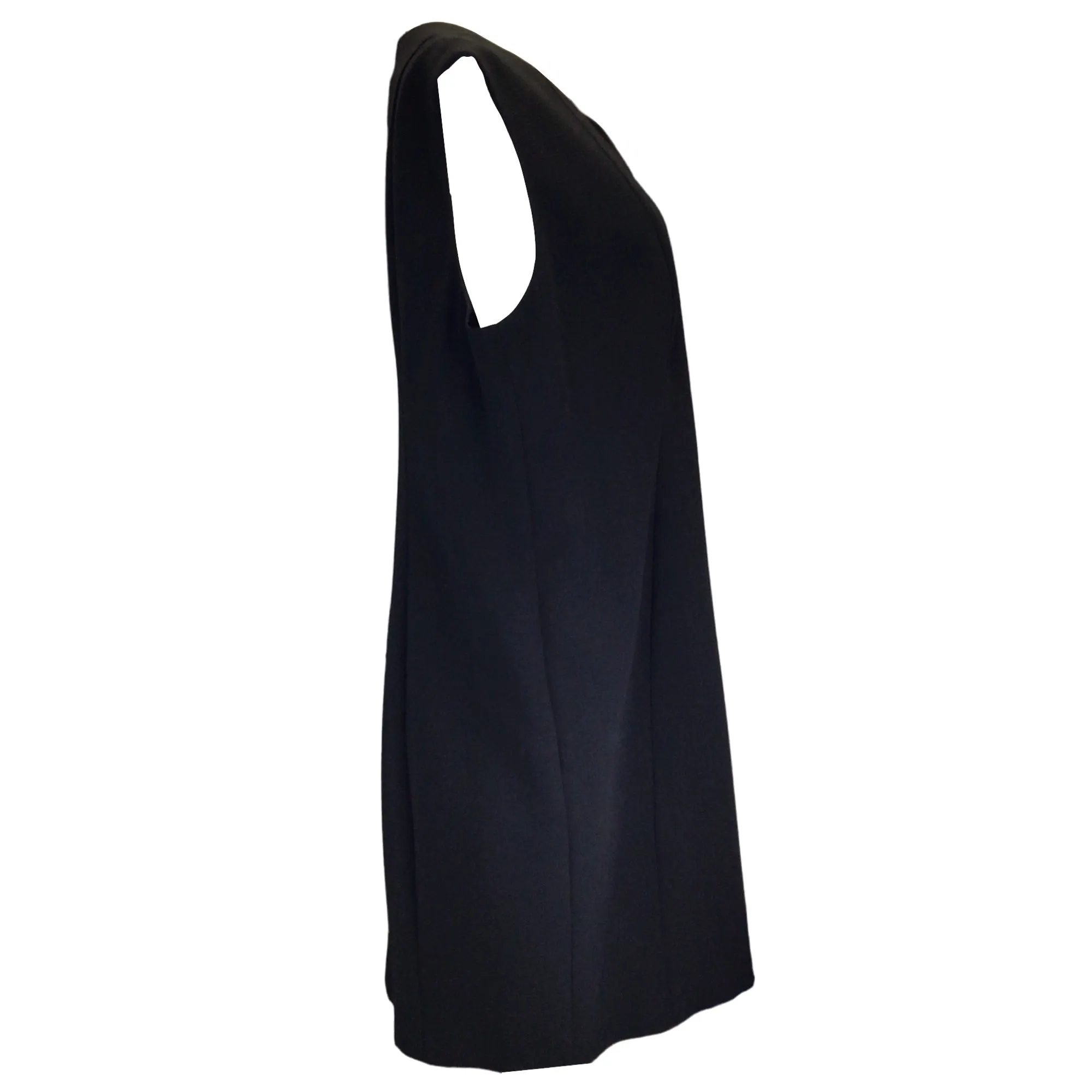 Akris Black Silk Lined Sleeveless V-Neck Wool Crepe Midi Dress