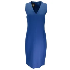 Akris Blue Sleeveless V-Neck Wool Crepe Midi Dress