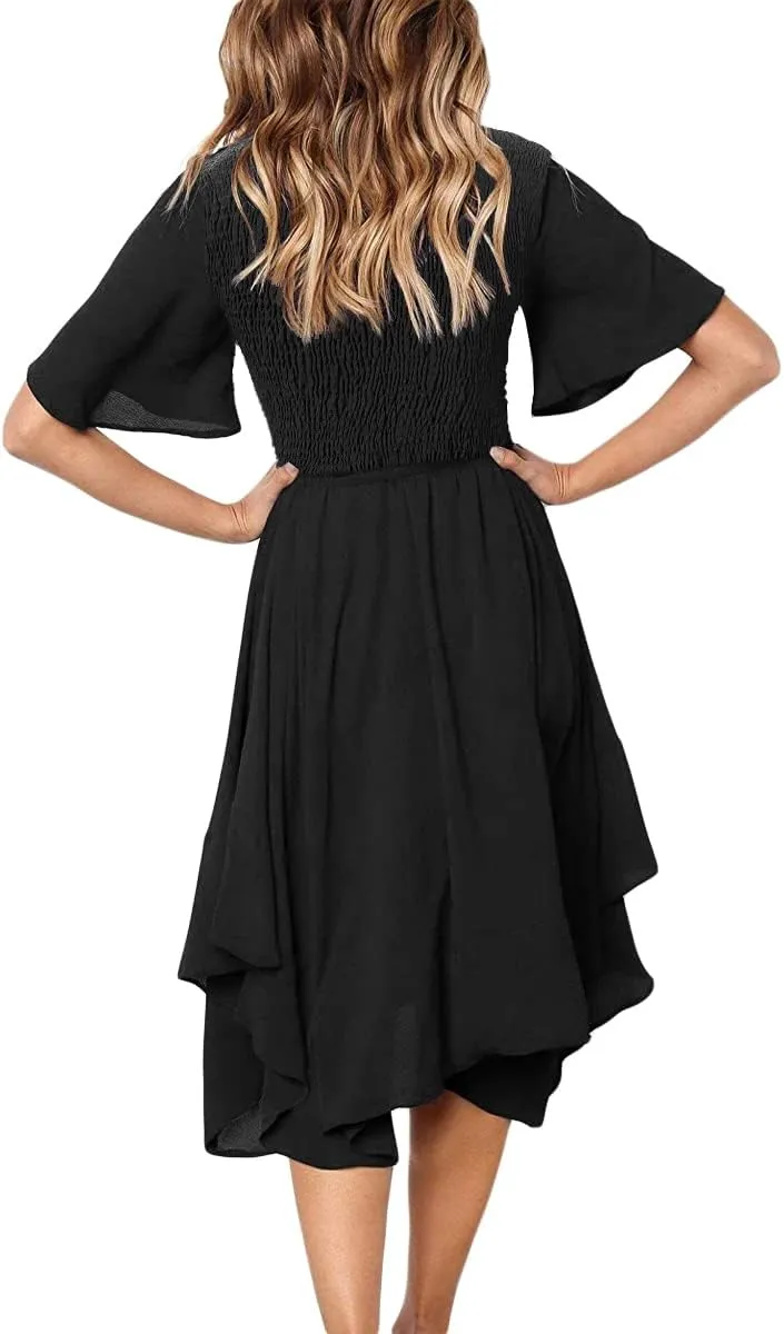 Alaster Women’s Chiffon Short Sleeve Casual Midi Dress Irregular Hem Summer Dress