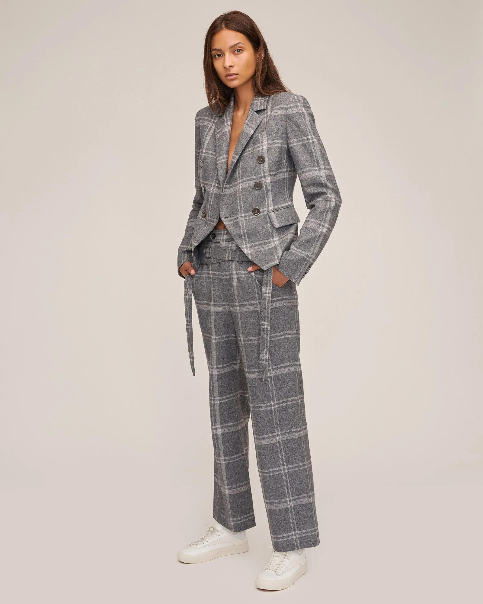 Artie Steel Plaid Wrap Strap Pant