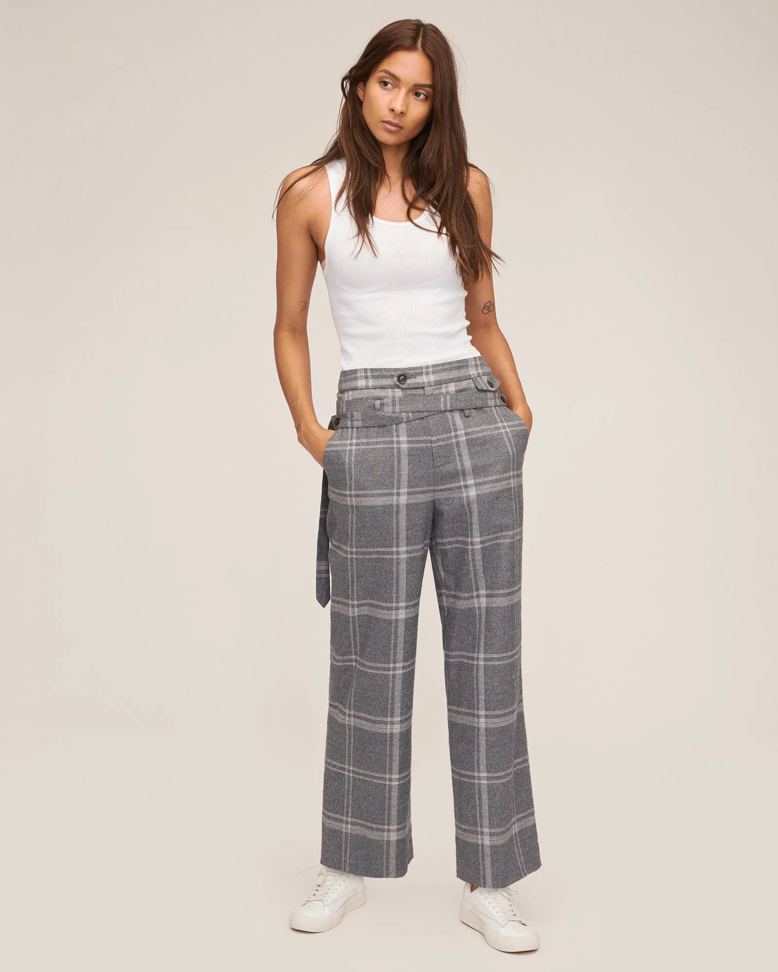 Artie Steel Plaid Wrap Strap Pant
