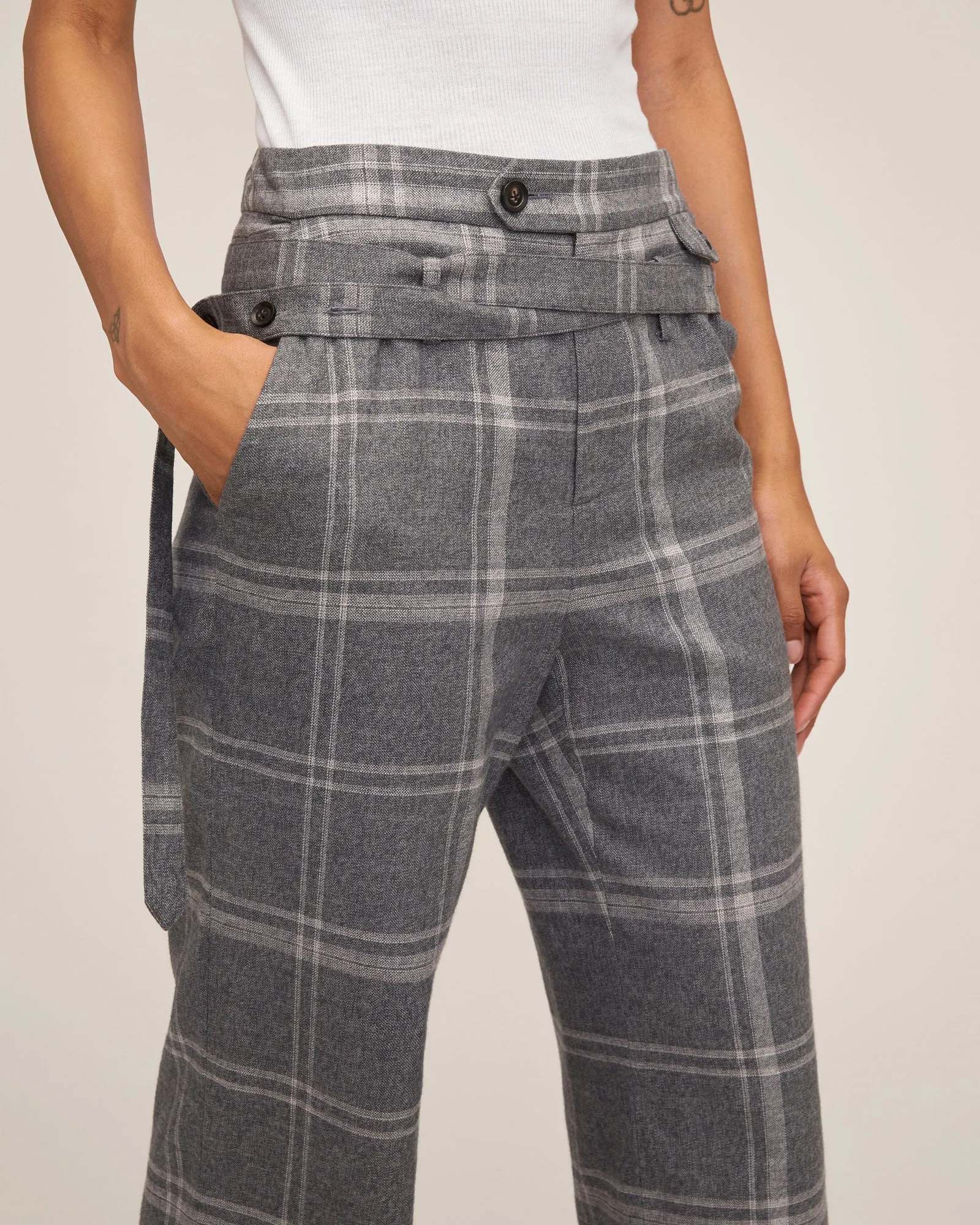 Artie Steel Plaid Wrap Strap Pant
