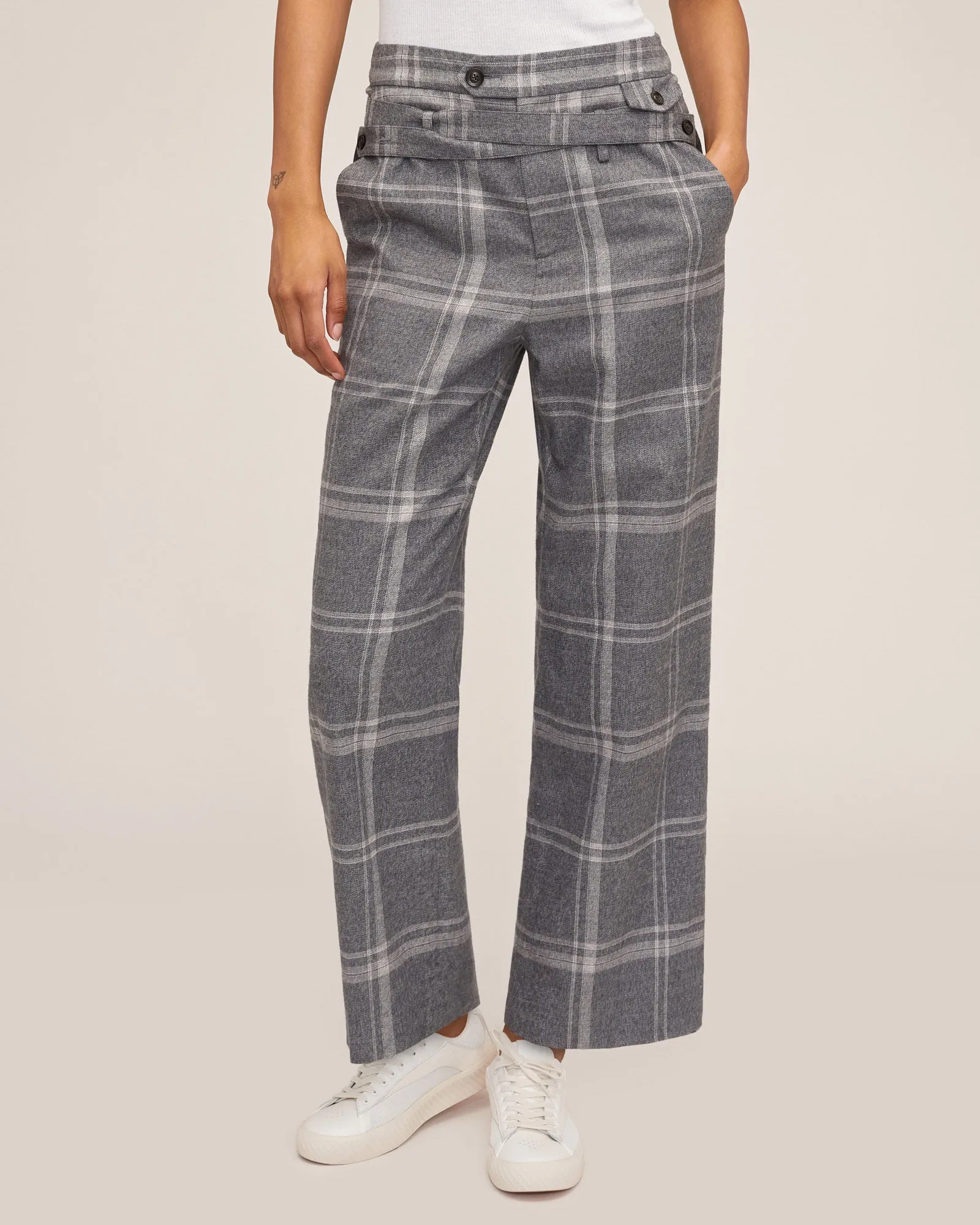 Artie Steel Plaid Wrap Strap Pant