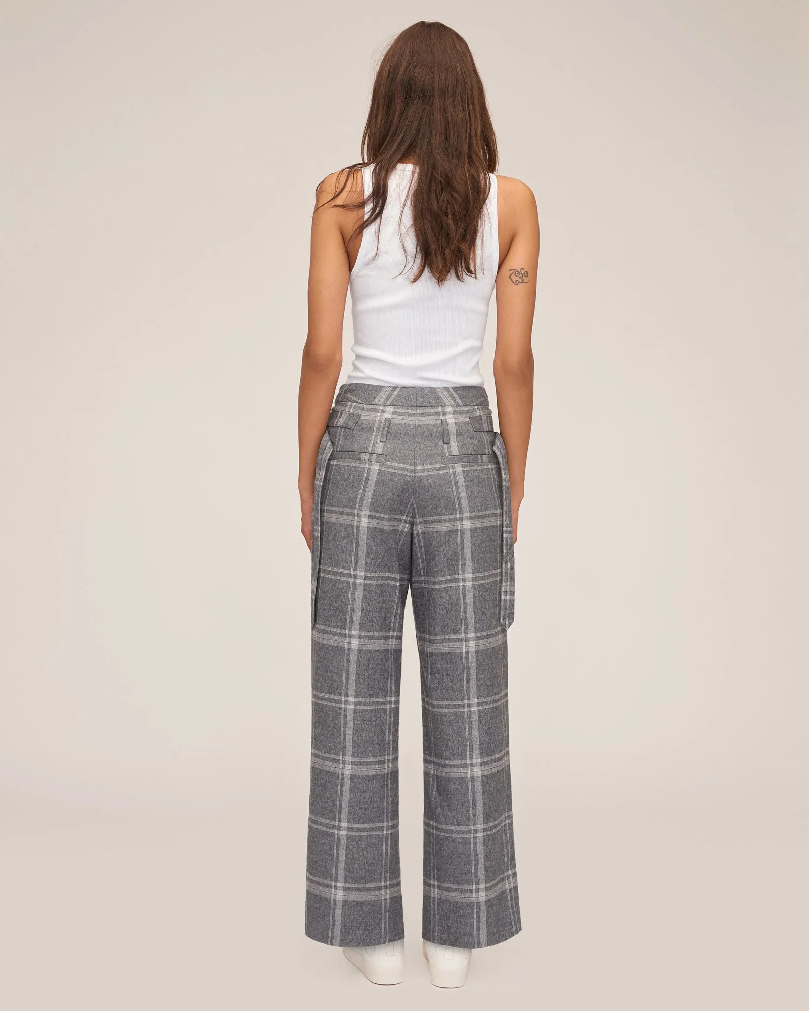 Artie Steel Plaid Wrap Strap Pant