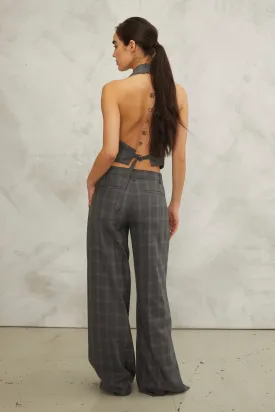 Ava Open Back Cropped Tuxedo Vest in Charlotte Plaid