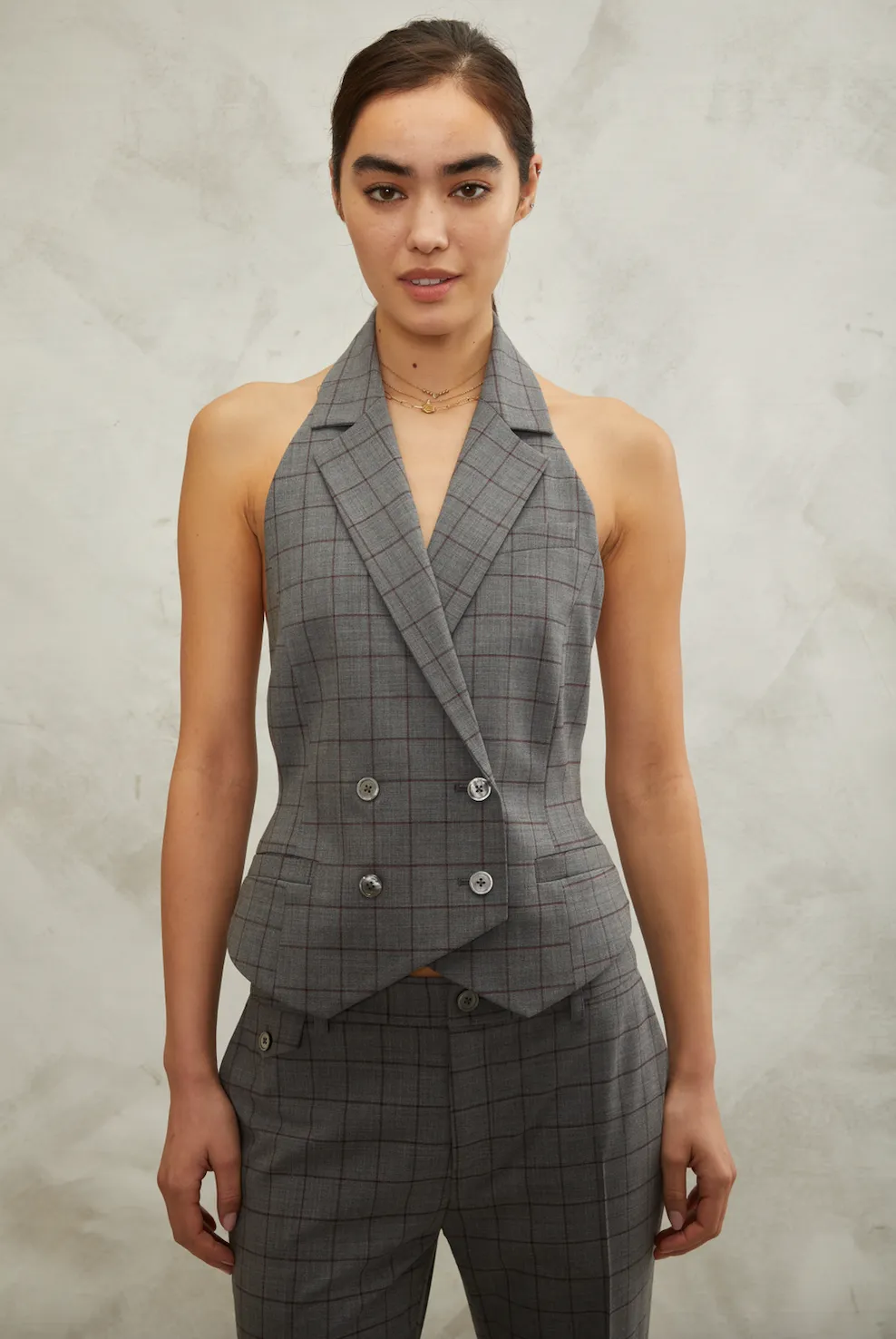 Ava Open Back Tuxedo Vest in Evelyn Window Pane