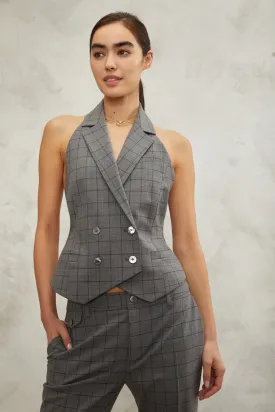 Ava Open Back Tuxedo Vest in Evelyn Window Pane