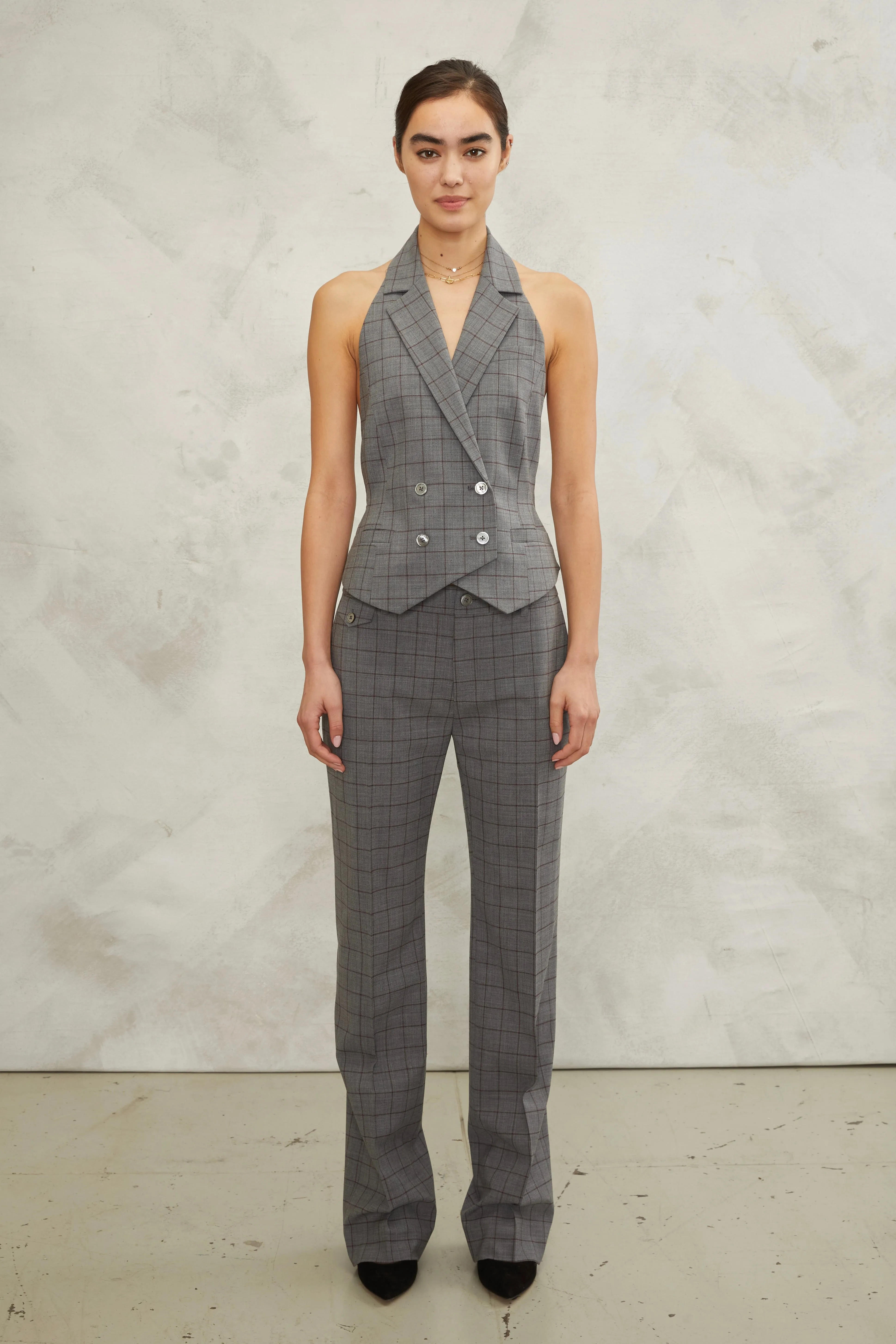 Ava Open Back Tuxedo Vest in Evelyn Window Pane