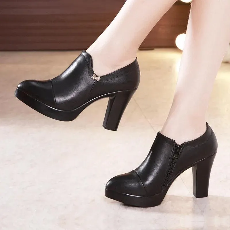 Black Block Heels Platform Pumps Women's Trouser Heels