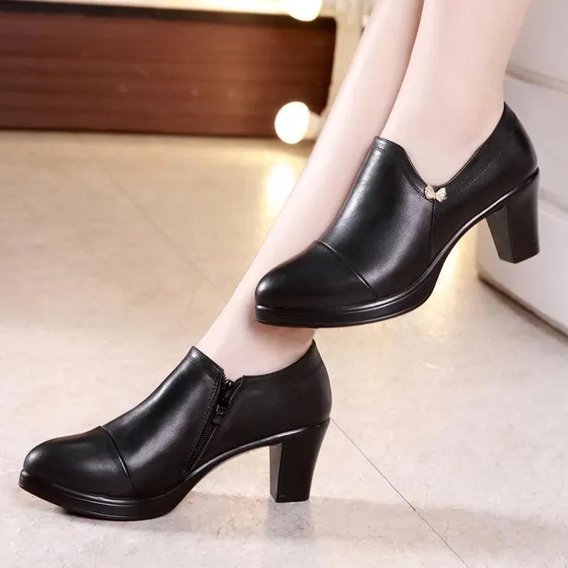 Black Block Heels Platform Pumps Women's Trouser Heels