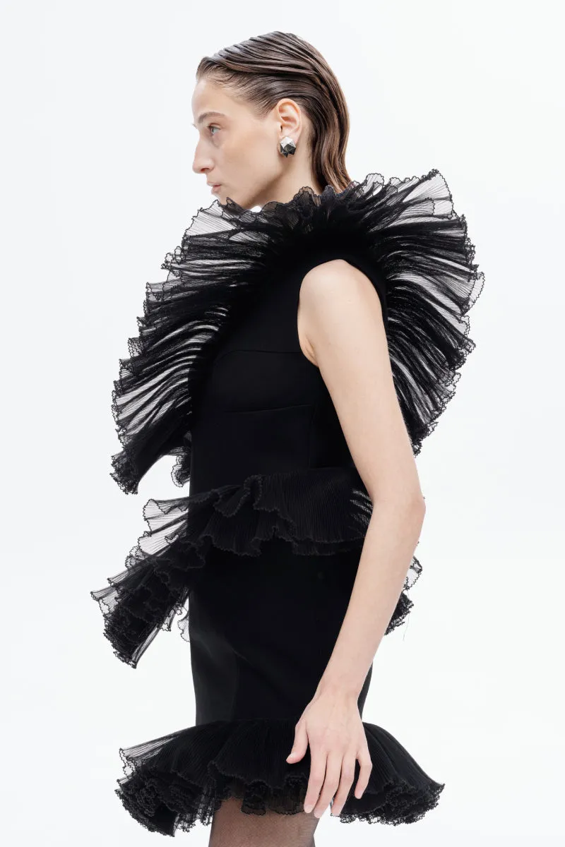 BLACK RUFFLE MINI DRESS
