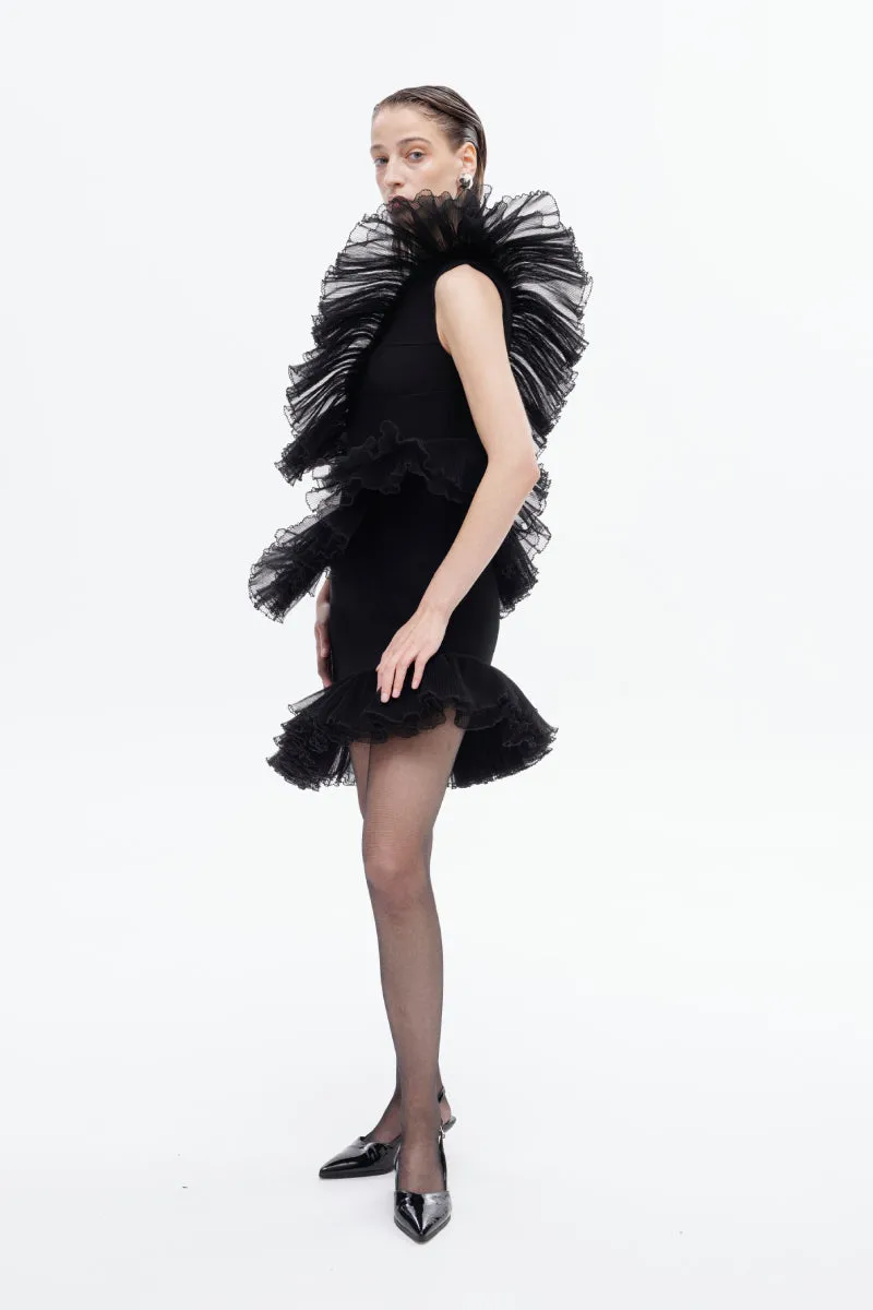 BLACK RUFFLE MINI DRESS