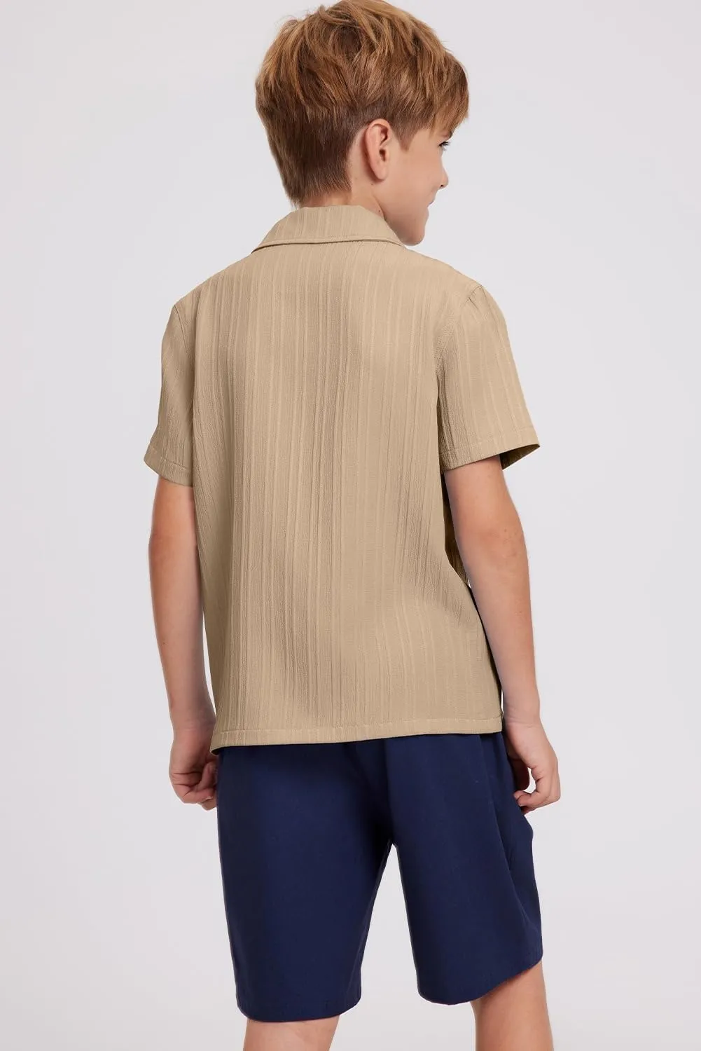 blibean Boys Button-Down Uniform Shirts Semi Formal Dress Tops with Chest Pockets