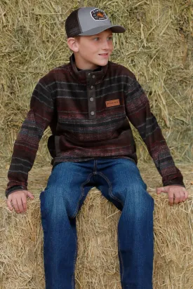 Cinch Boy's Brown and Red Match Dad Fleece Pullover
