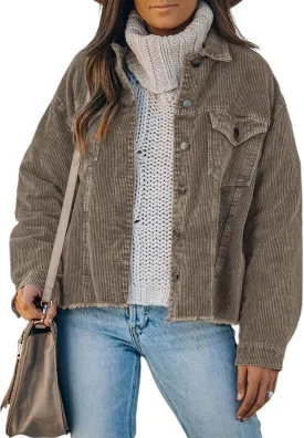 Dokotoo Womens Corduroy Jackets Button Down Long Sleeve Casual Shacket Coats Outwear