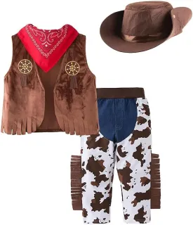 Dressy Daisy Baby Toddler Little Kids Boys Western Style Cowboy Halloween Costume Dress Up Party Outfit Set with Vest and Hat