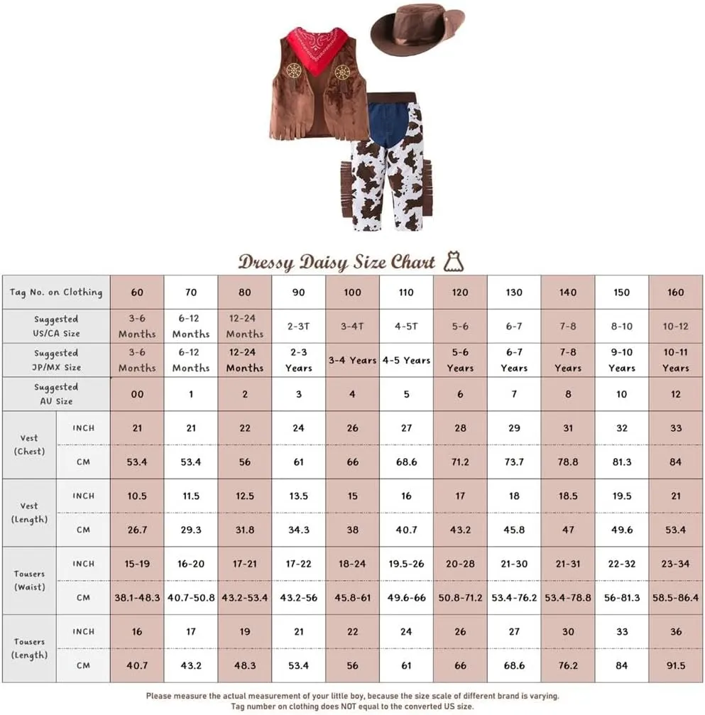Dressy Daisy Baby Toddler Little Kids Boys Western Style Cowboy Halloween Costume Dress Up Party Outfit Set with Vest and Hat