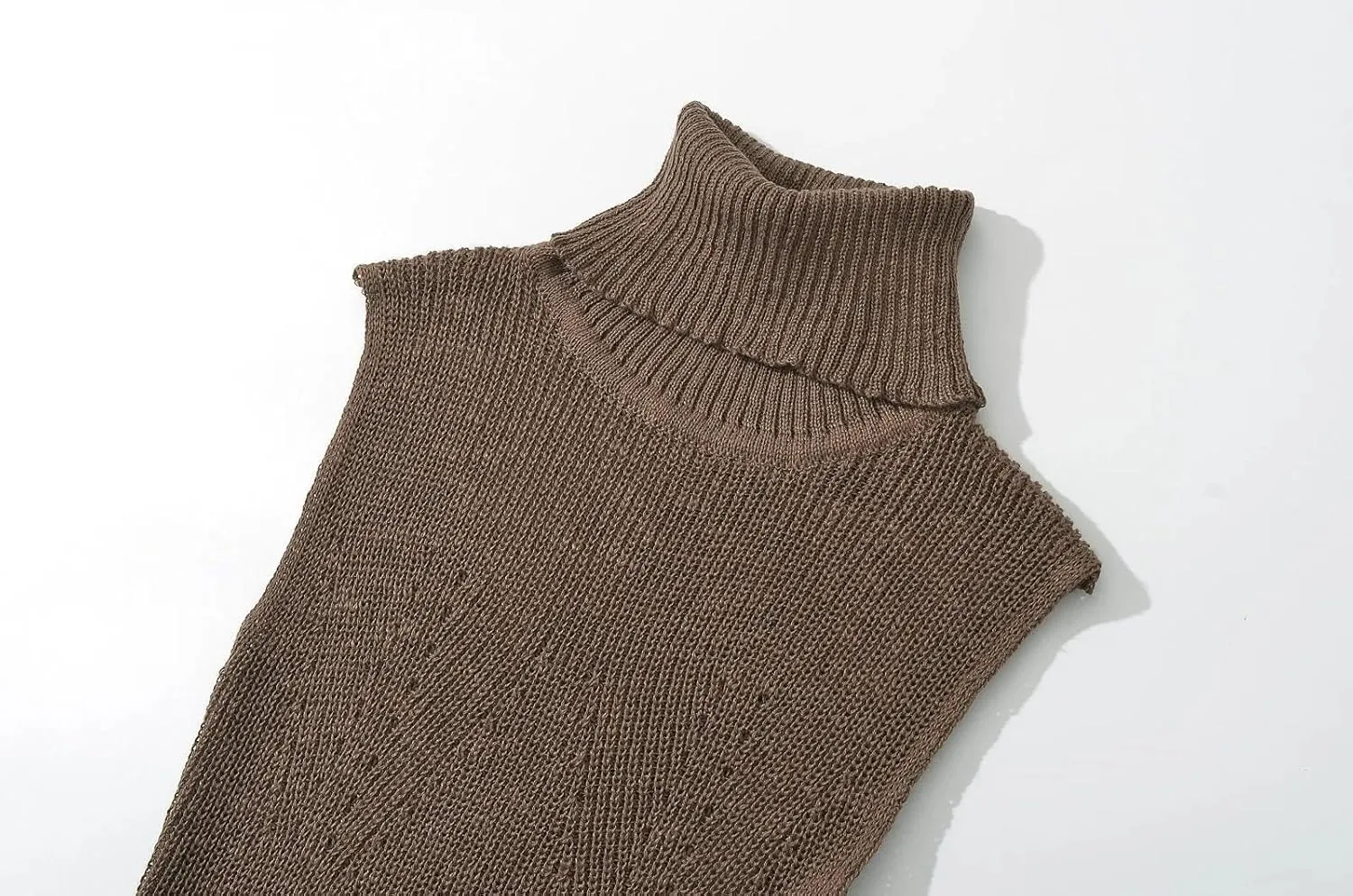 efvandoloe Autumn Winter Turtleneck Knitted Sweater Dress Women Sleevless Midi Dresses