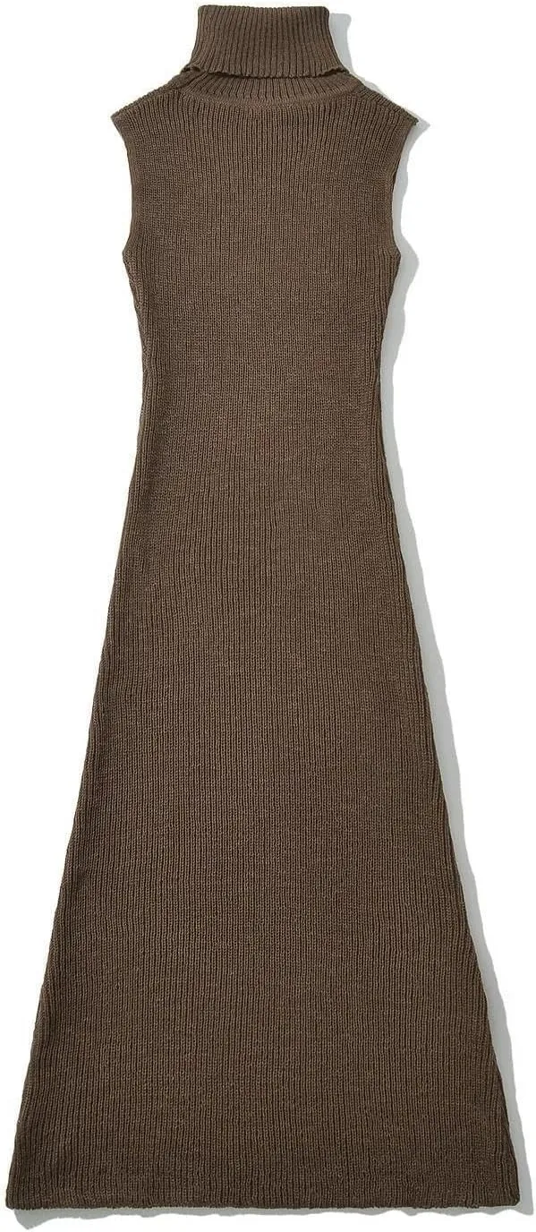 efvandoloe Autumn Winter Turtleneck Knitted Sweater Dress Women Sleevless Midi Dresses