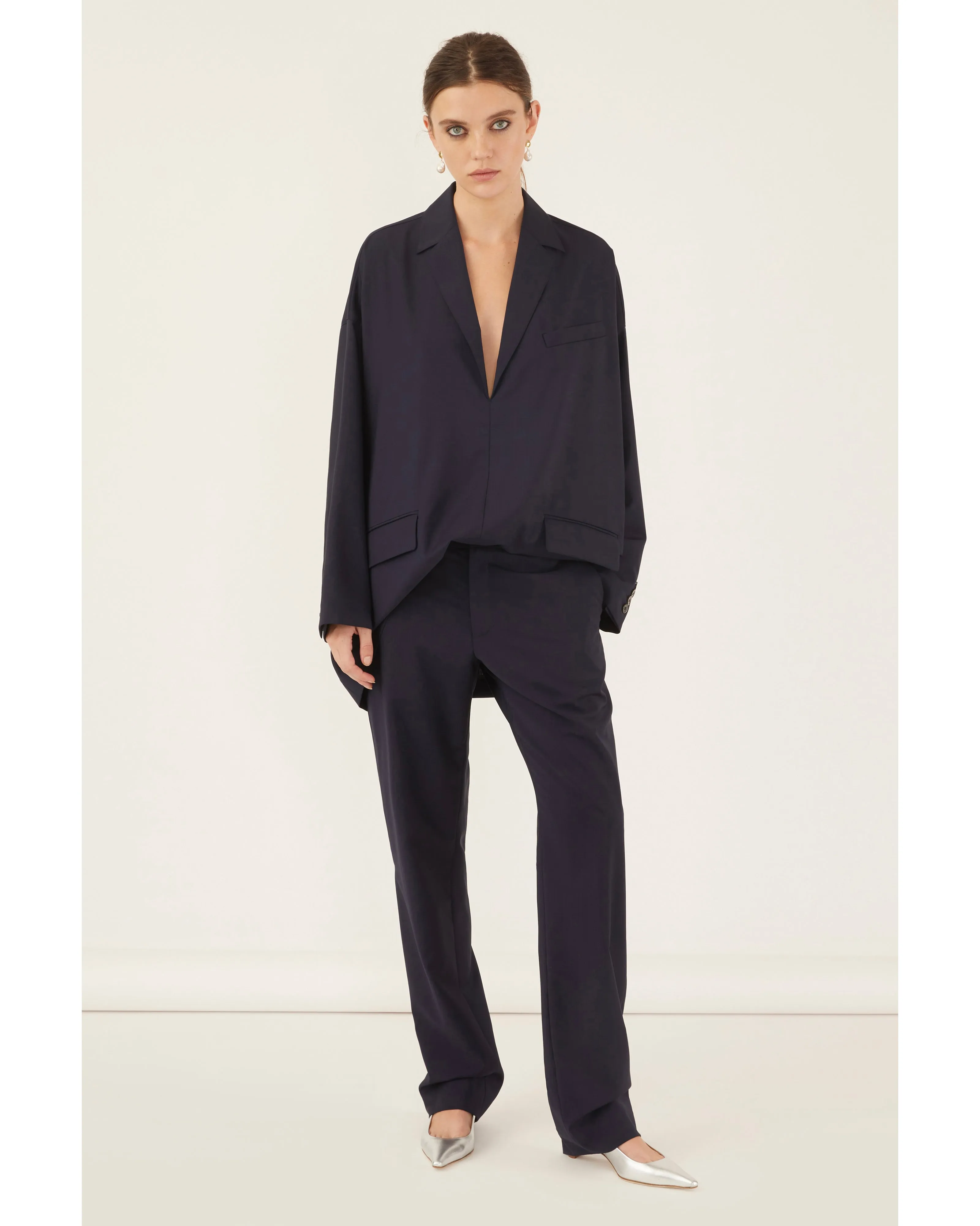 Elaine Tropical Wool Tunic Blazer in Indigo
