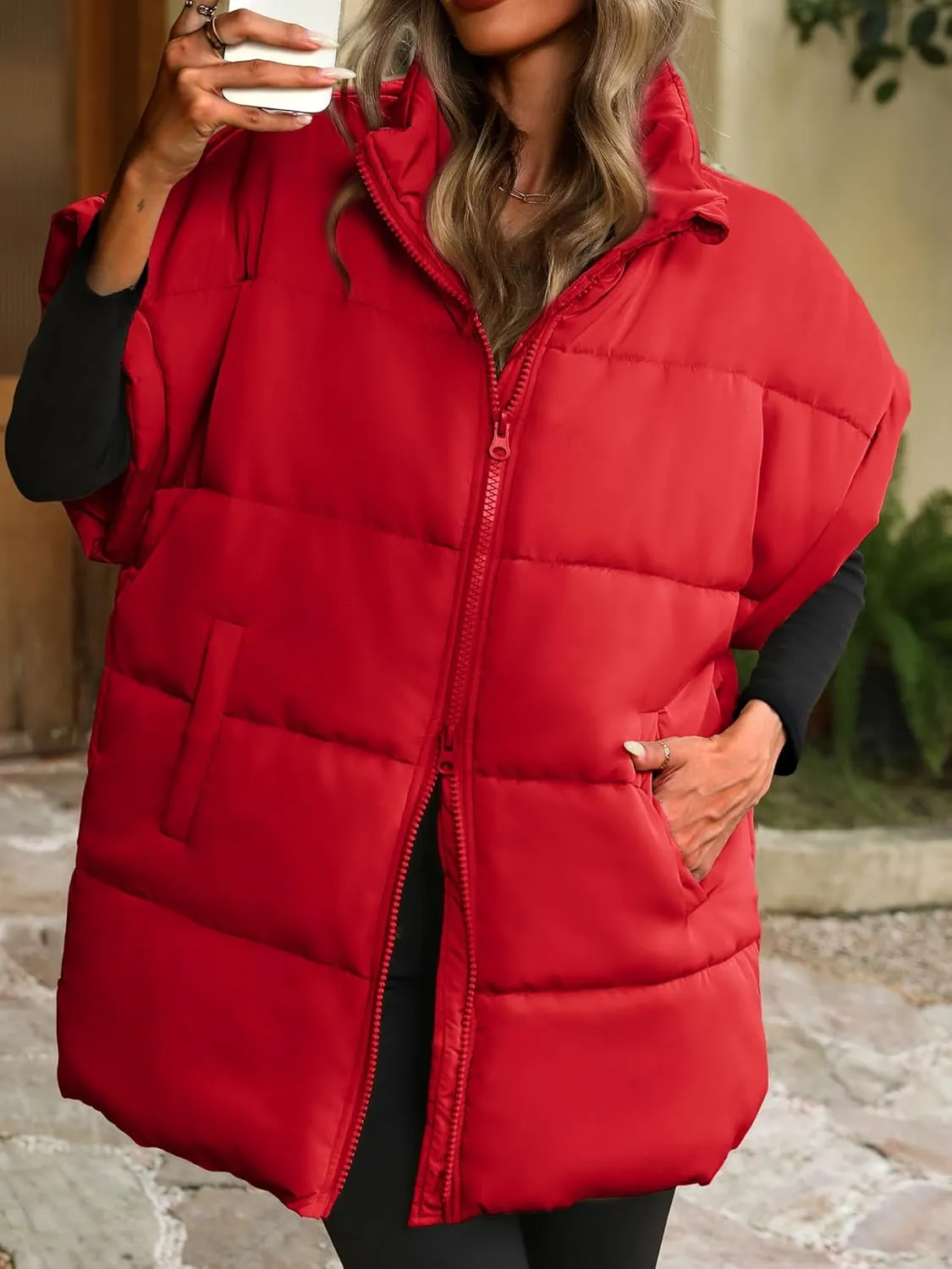 ELLEVEN Women's Oversized Puffer Vest - Quilted Stand Collar Sleeveless Vest with Pockets
