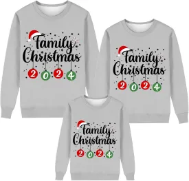 Family Matching Christmas Sweatshirts, Xmas Print Ugly Funny Jumper Long Sleeve Holiday Pullover Tops for Mom Dad Kid