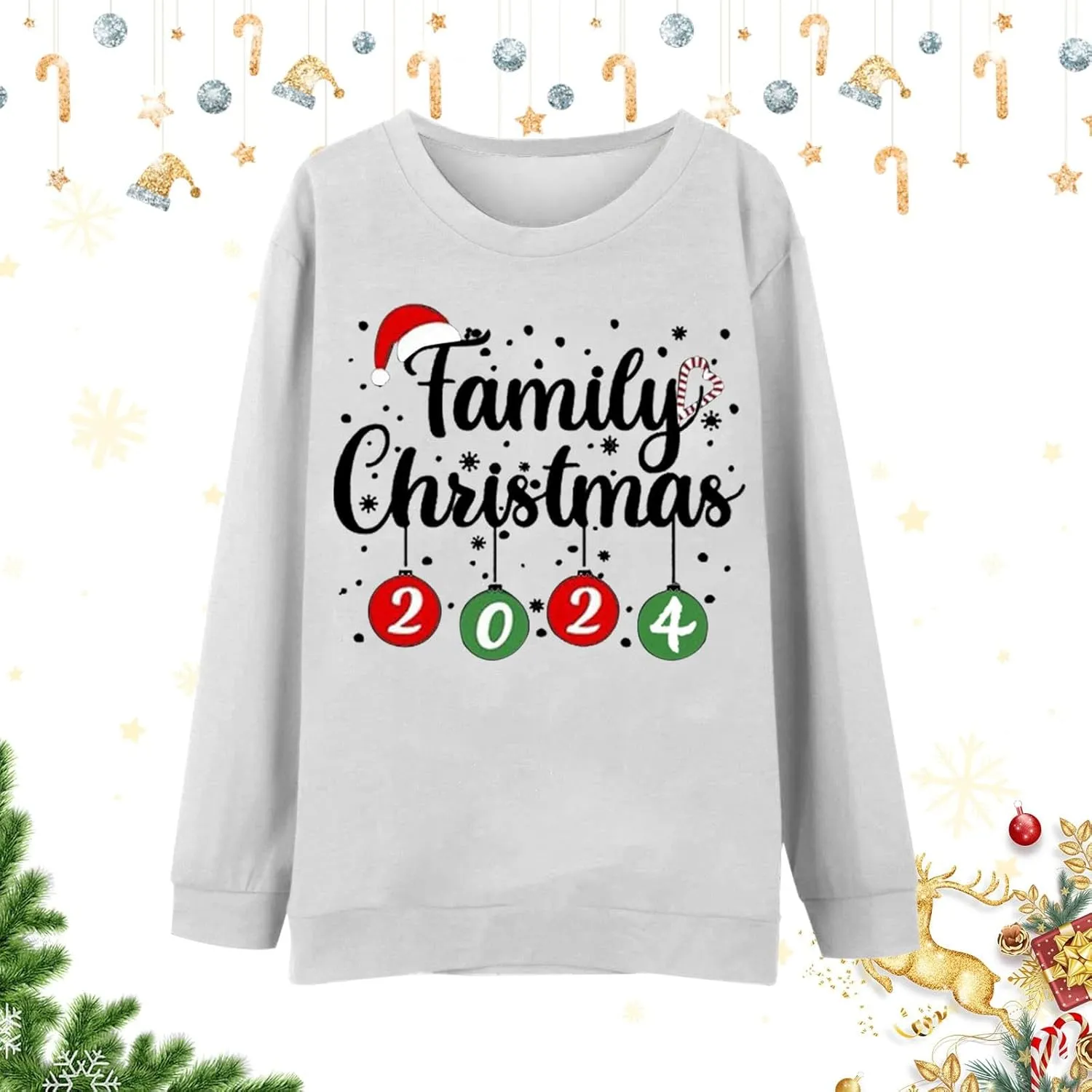 Family Matching Christmas Sweatshirts, Xmas Print Ugly Funny Jumper Long Sleeve Holiday Pullover Tops for Mom Dad Kid