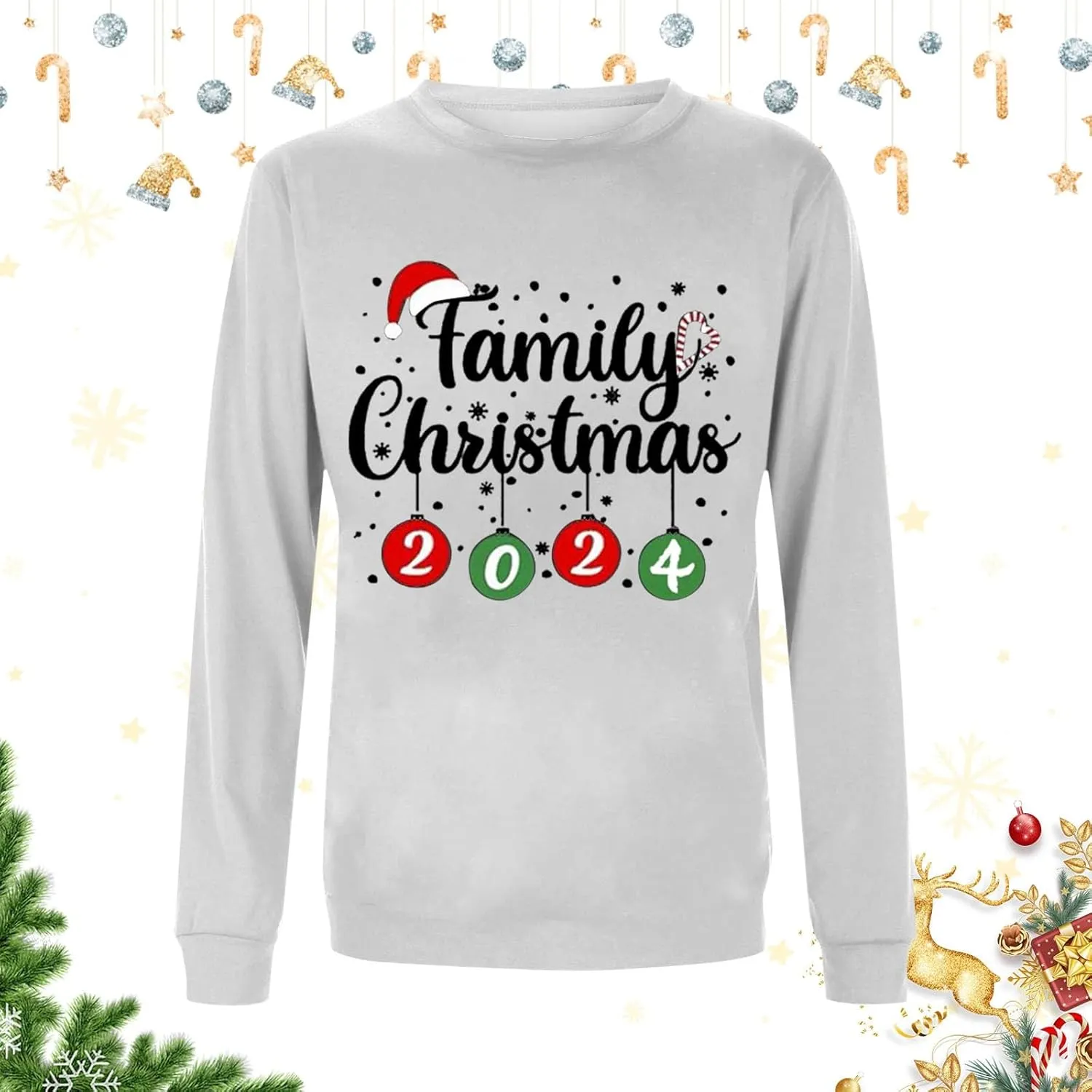 Family Matching Christmas Sweatshirts, Xmas Print Ugly Funny Jumper Long Sleeve Holiday Pullover Tops for Mom Dad Kid