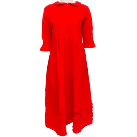 Fatto In Italia Red Wool Midi Dress with Tie