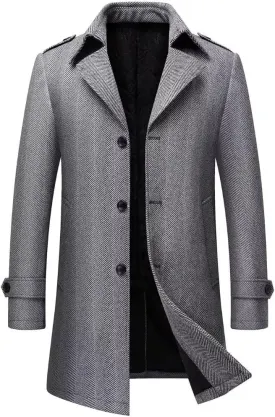 FTIMILD Mens Wool Blend Coat Single Breasted Trench Coat Notched Lapel Slim Fit Pea Coat