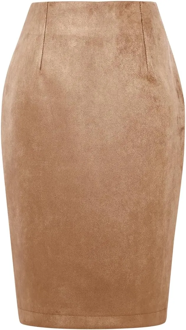 IDEALSANXUN Midi Plaid Skirts for Women Fall Winter Knee Length Pencil Wool Skirt with Slit