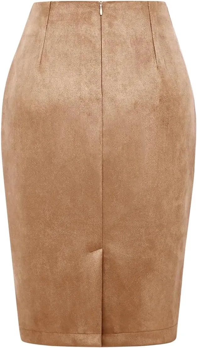IDEALSANXUN Midi Plaid Skirts for Women Fall Winter Knee Length Pencil Wool Skirt with Slit