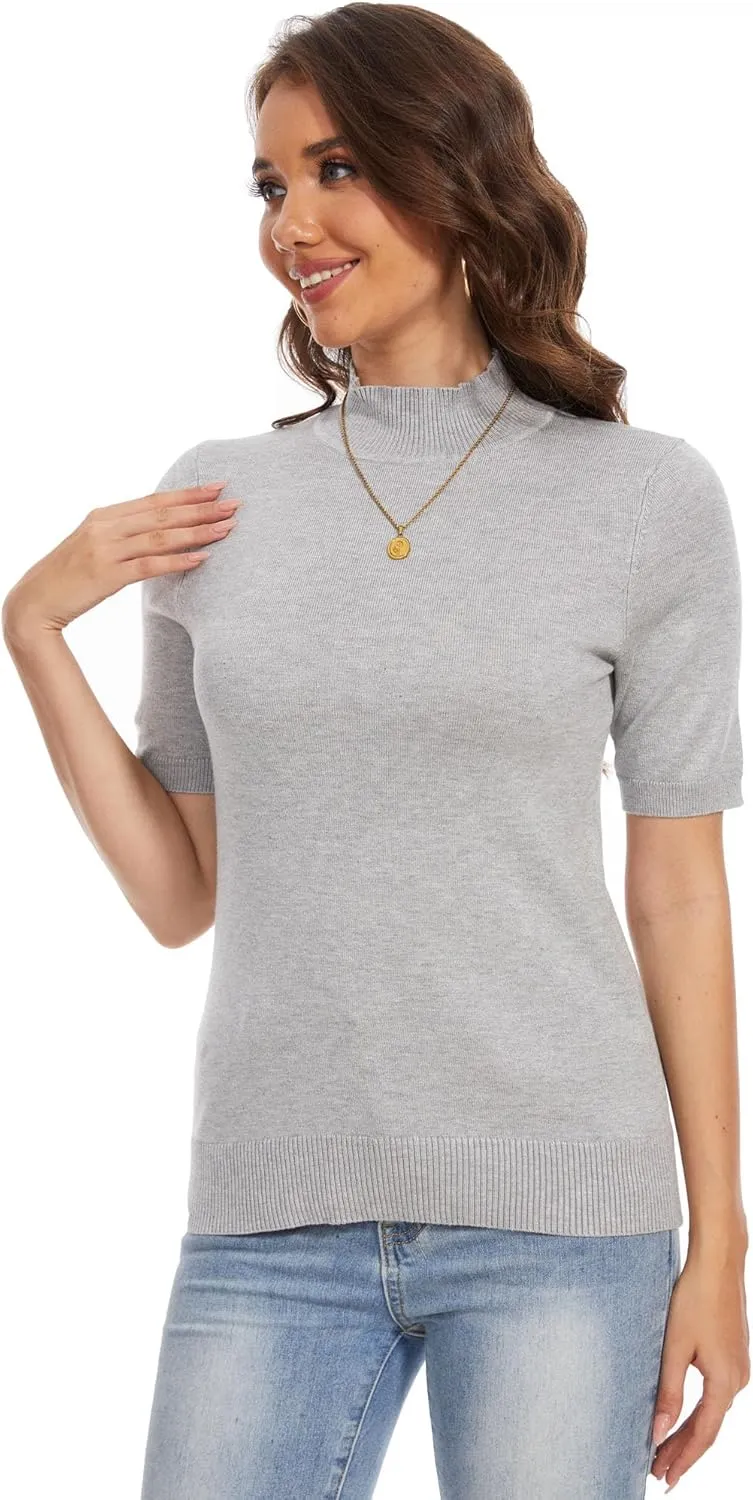 INKOFF Women's Short Sleeve Mock Neck Sweater Top Turtleneck Dressy Pullover Knit Shirt