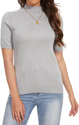 INKOFF Women's Short Sleeve Mock Neck Sweater Top Turtleneck Dressy Pullover Knit Shirt