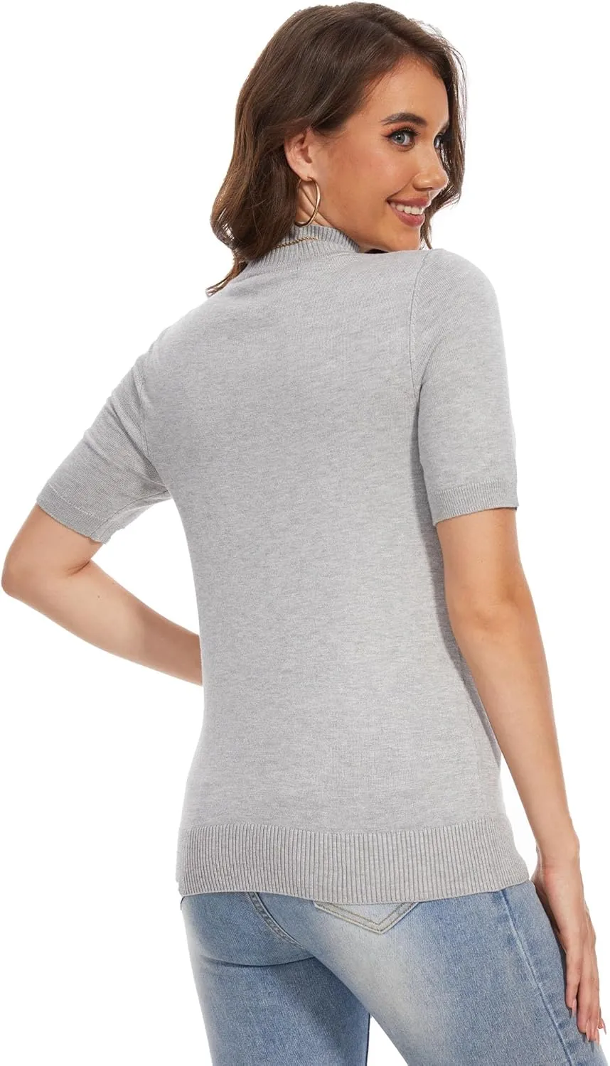 INKOFF Women's Short Sleeve Mock Neck Sweater Top Turtleneck Dressy Pullover Knit Shirt