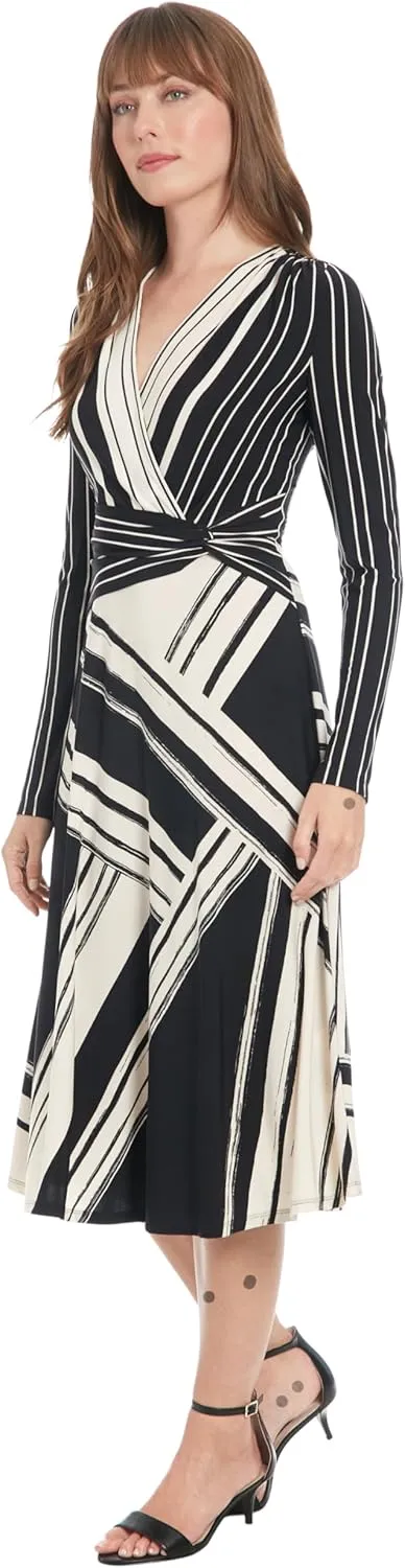 London Times Women's Surplice Side Twist Midi Dress