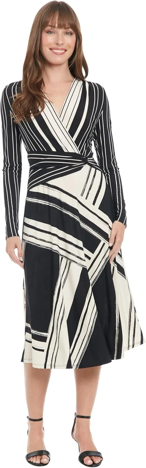 London Times Women's Surplice Side Twist Midi Dress