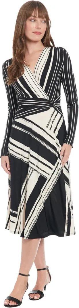 London Times Women's Surplice Side Twist Midi Dress