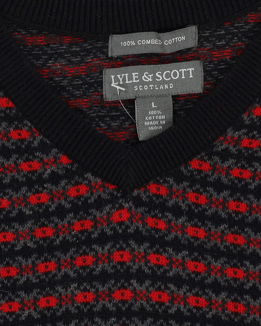Lyle & Scott Black / Red Patterned Sweater Vest - L