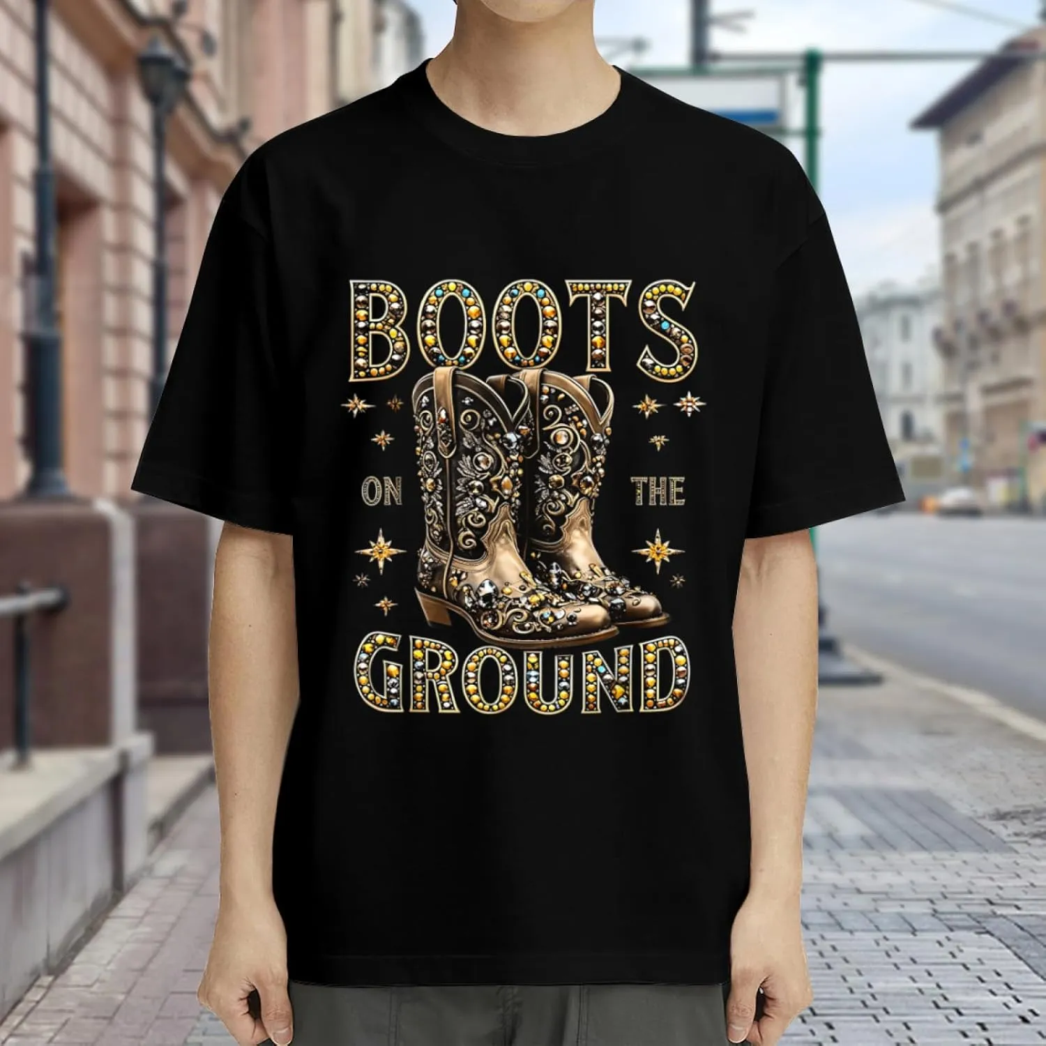 Made in USA Boots On Where Them Fans at Black Cowgirl Casual T-Shirt for Men Women