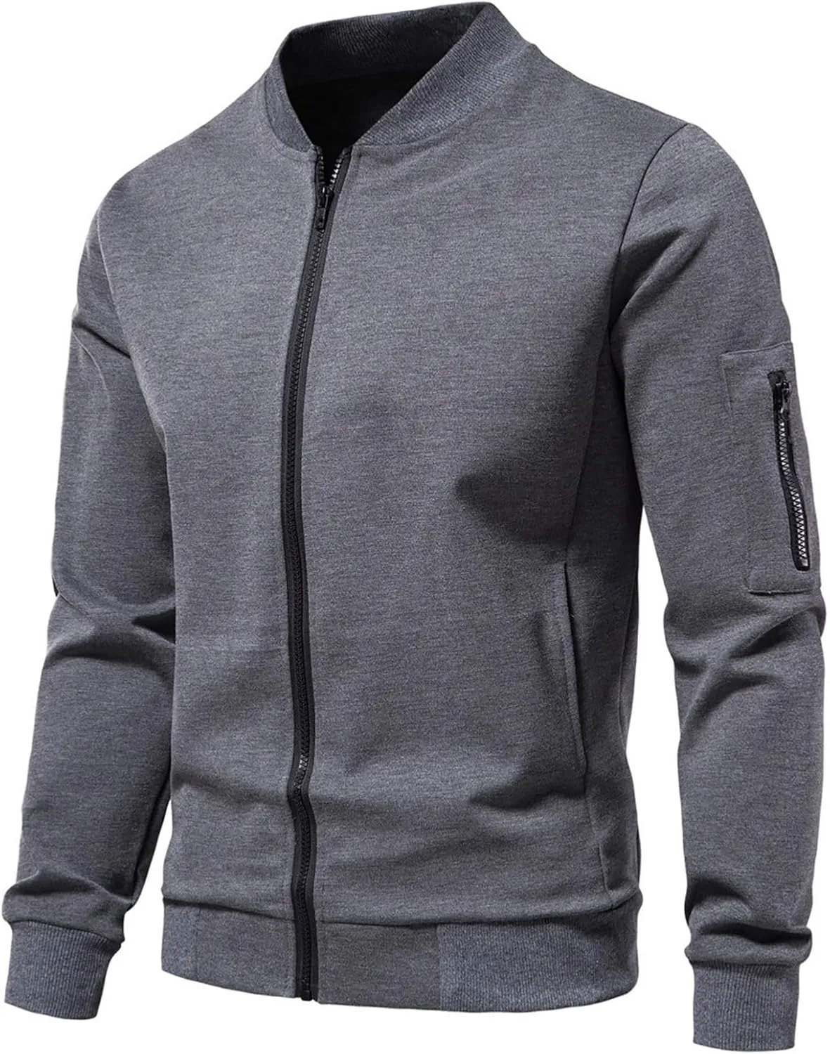 Men's Bomber Jacket Lightweight No Hood Casual Spring Fall Warm Windbreaker Zip Up Sports Cardigan Coat with Pocket