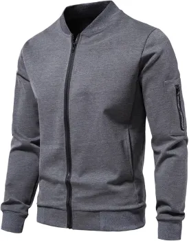 Men's Bomber Jacket Lightweight No Hood Casual Spring Fall Warm Windbreaker Zip Up Sports Cardigan Coat with Pocket