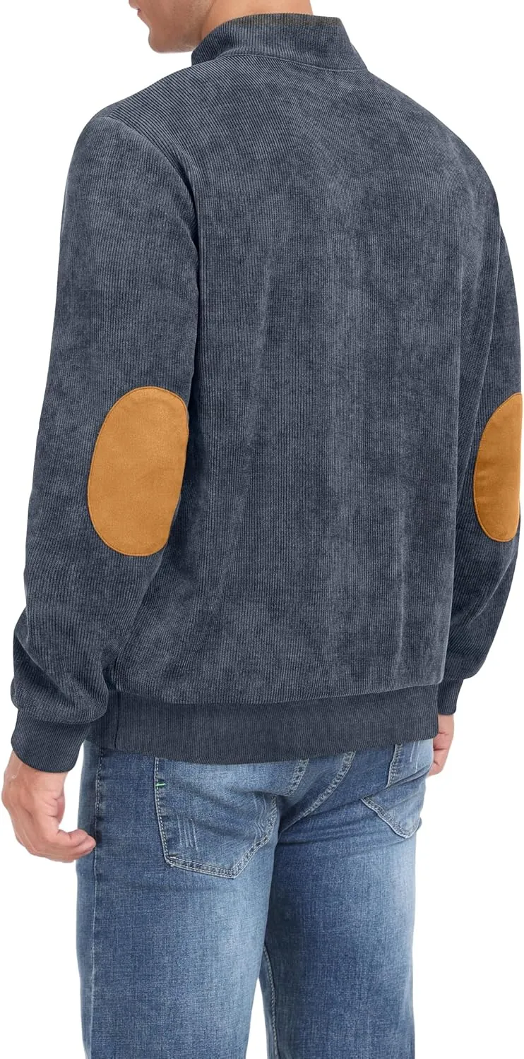Mens Casual Corduroy Sweatshirt Long Sleeve Stand Collar 1/4 Button Up Pullover Fall Polo Sweaters