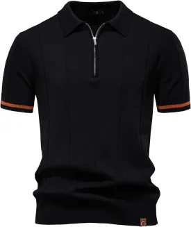 Mens Golf Polo Shirts Short Sleeve Quarter Zip Knit Polos Slim Fit Textured Stretchy Polo Shirt for Men