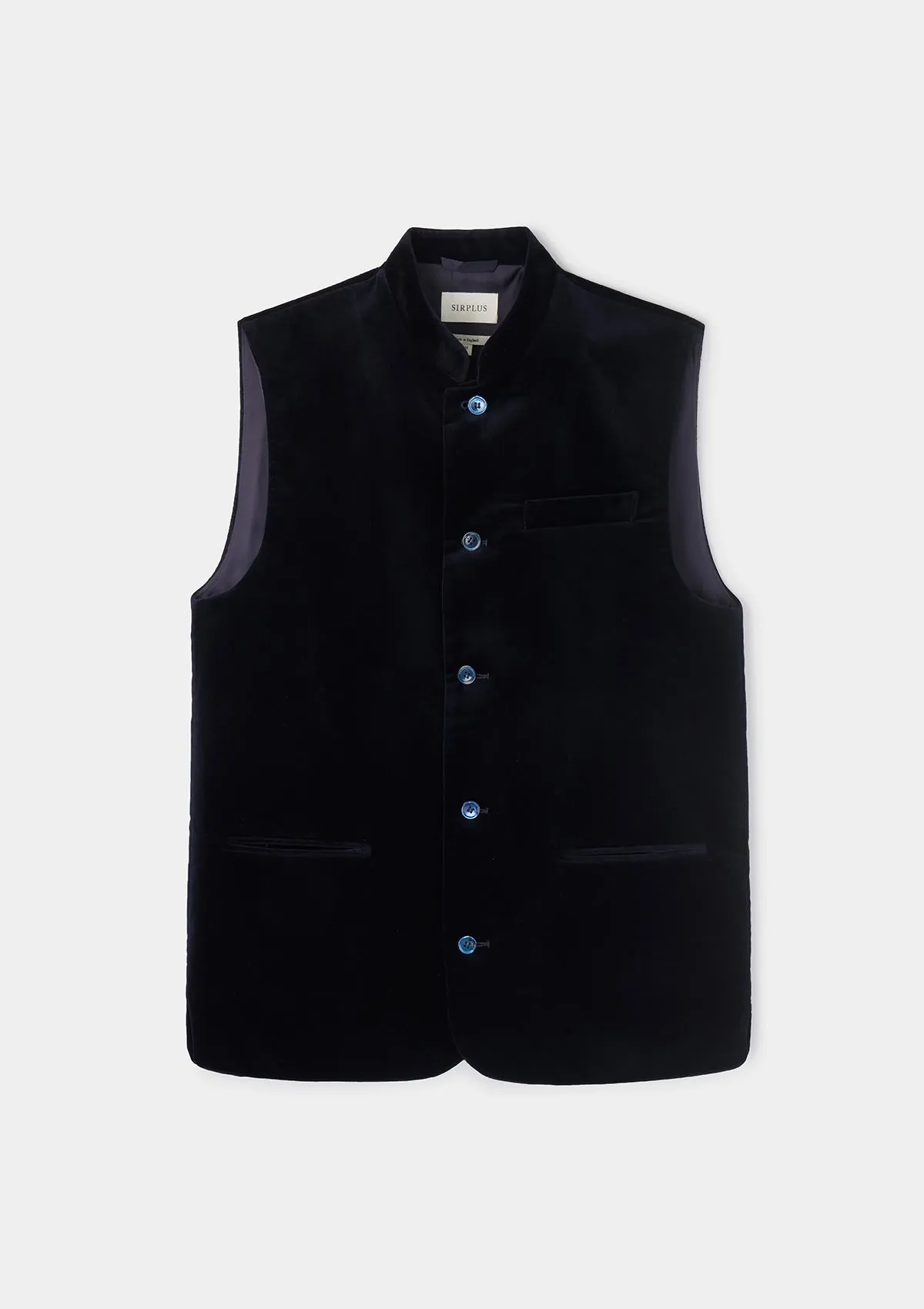 Midnight Navy Organic Velvet Nehru Waistcoat