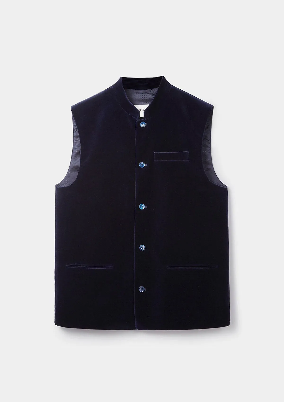 Midnight Navy Velvet Nehru Waistcoat