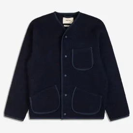 Neist Wool Fleece Collarless Cardigan - Midnight Blue