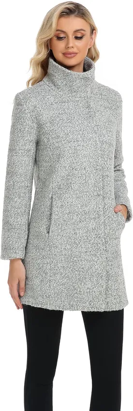 ODCOCD Women's Elegant Solid Color Mid-Length Thicken Warm Wool Blend Coat