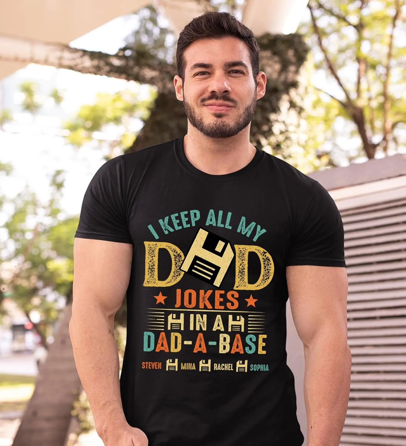 Personalized Dad Jokes Shirt, Dad Shirts for Men, I Keep All My Dad Jokes in A Dad-A-Base, Funny Dad Jokes in